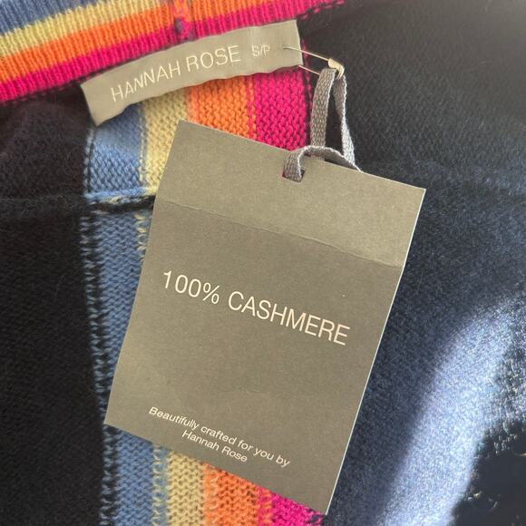 Hannah Rose NWT Navy Blue Rainbow Trim Cashmere Cardigan Womens Size Small NEW - Picture 5 of 6